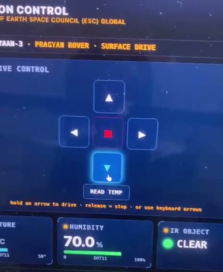 The Mission Control screen students drive the rover from